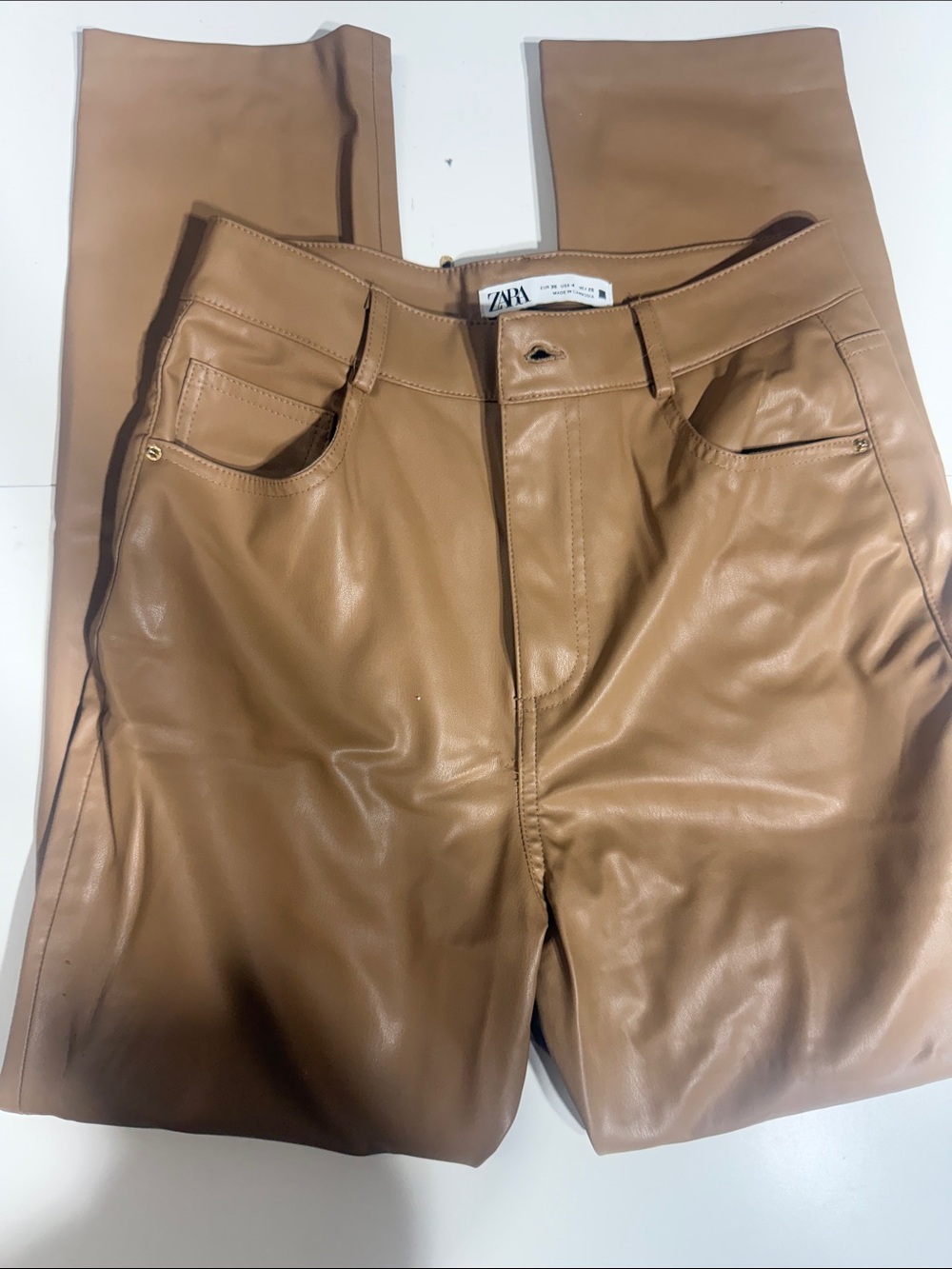 Zara Men’s Faux Leather Chinos - Camel Brown